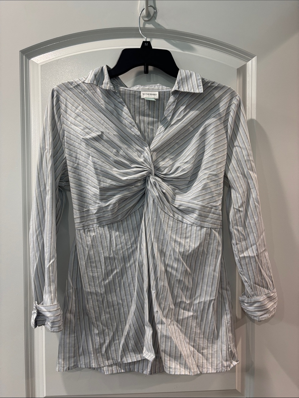 Women’s Motherhood Maternity Light Blue Striped Long Sleeve Shirt